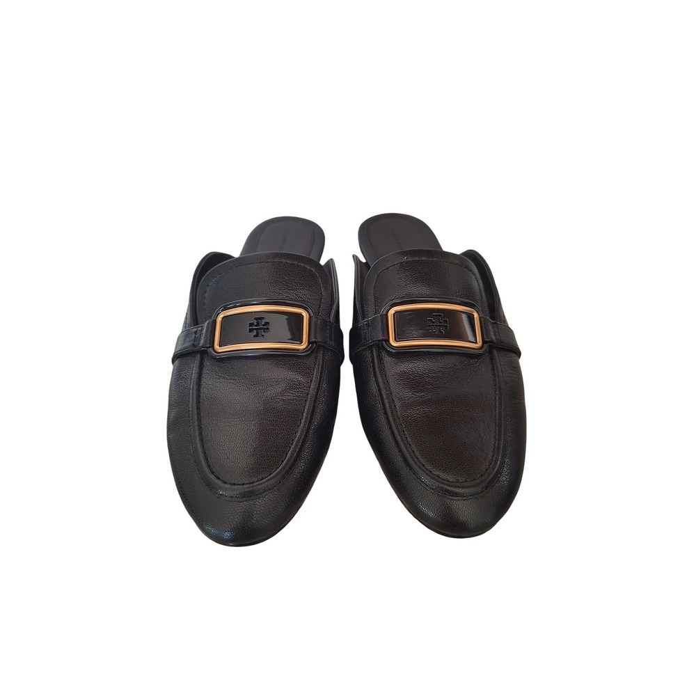 Tory Burch Black Leather  Loafers Mules Slides‎ Shoes Size 10.M